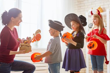family celebrating Halloween