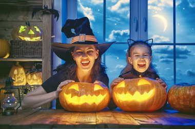 family celebrating Halloween