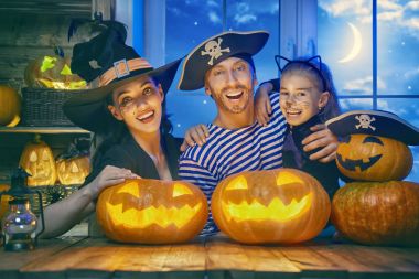 family celebrating Halloween