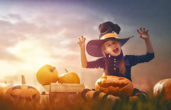Witch met pumpkins — Stockfoto