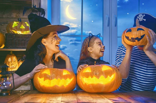 family celebrating Halloween
