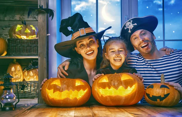 family celebrating Halloween