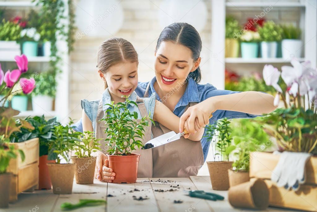 Happy family in spring day.