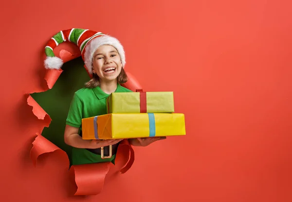 Santa's elf on bright color background — Stock Photo, Image