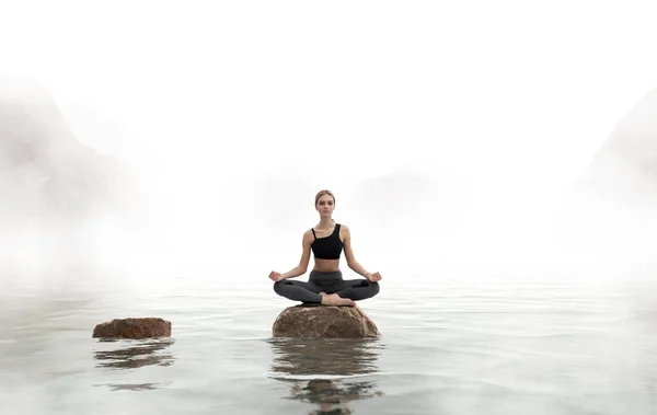 Woman practices yoga — Stock Photo, Image