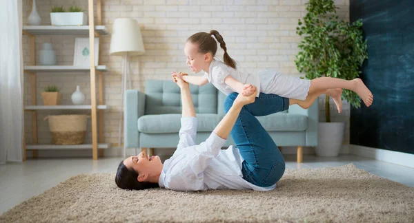 Happy Mother Day Mom Her Daughter Child Girl Playing Smiling — Stock Photo, Image