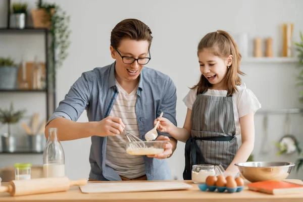 Happy Loving Family Preparing Bakery Together Father Child Daughter Girl — Stock Photo, Image