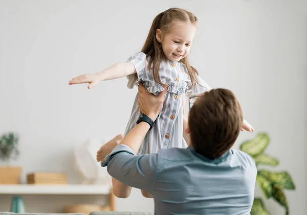 Happy Loving Family Daddy His Daughter Child Girl Playing Together — Stock Photo, Image