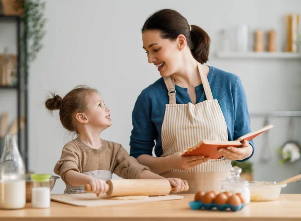 Happy Loving Family Preparing Bakery Together Mother Child Daughter Girl — Stock Photo, Image