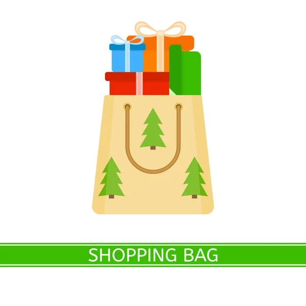 Bolsa de papel de compras con regalos — Vector de stock