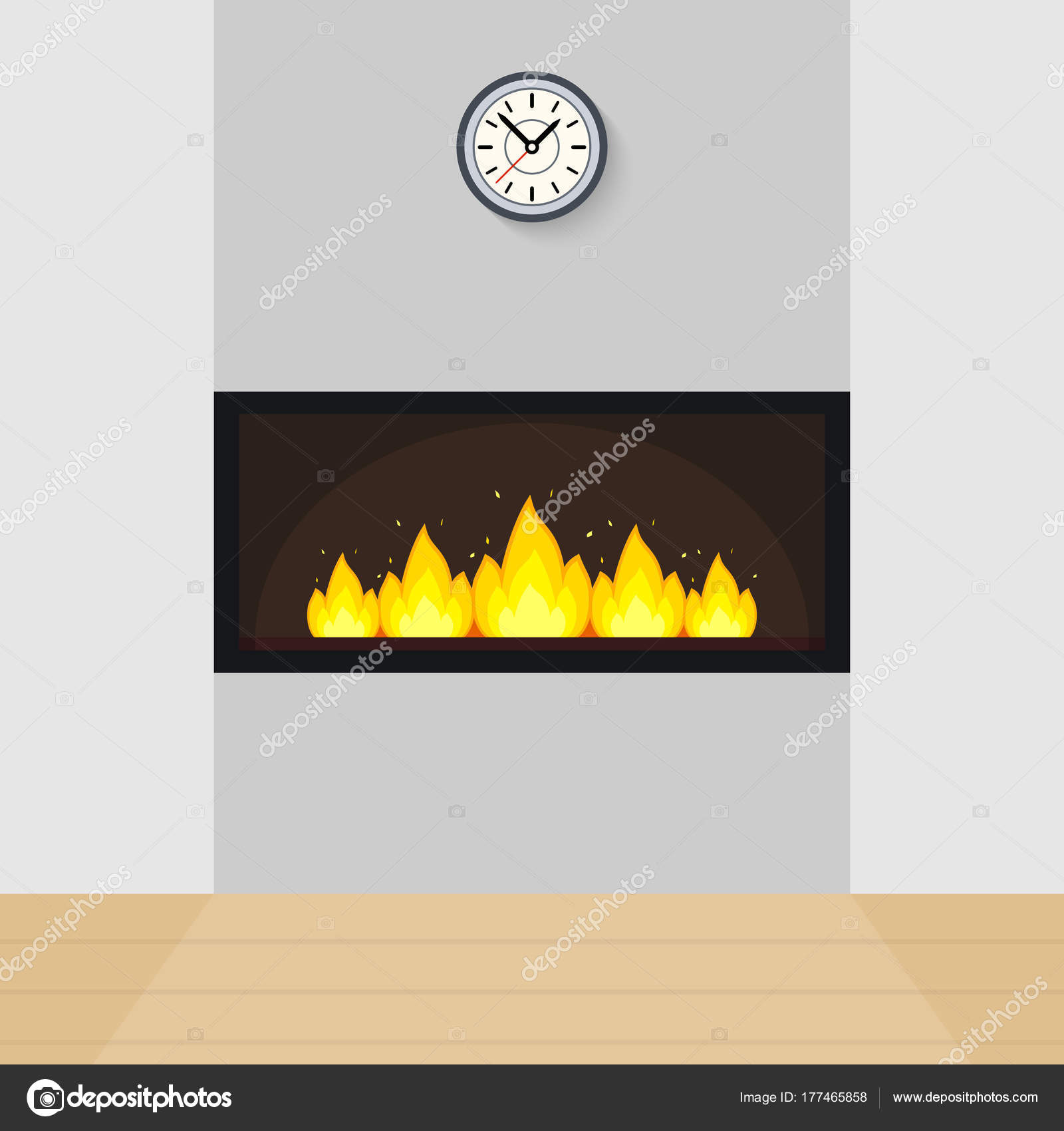 Wall Clock Above Fireplace Modern Built In Fireplace Stock