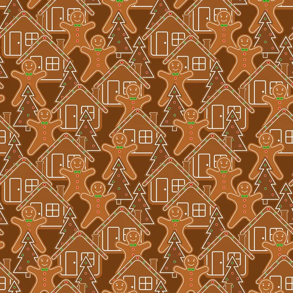 Gingerbread Cookies Seamless Pattern — Stock Vector