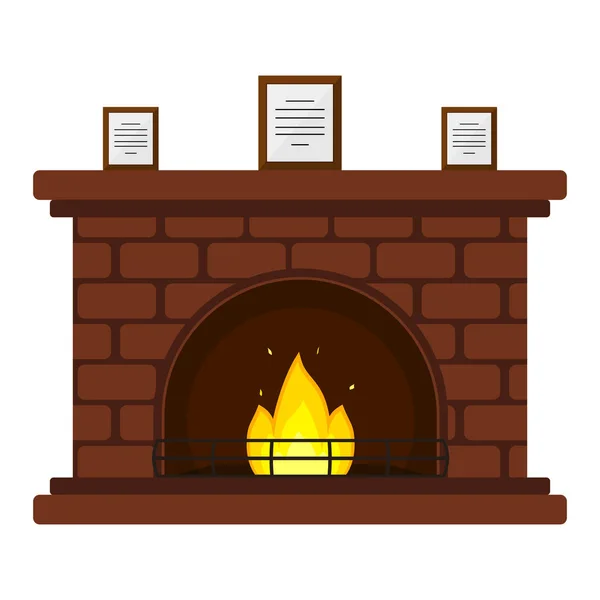 Red Brick Fireplace — Stock Vector
