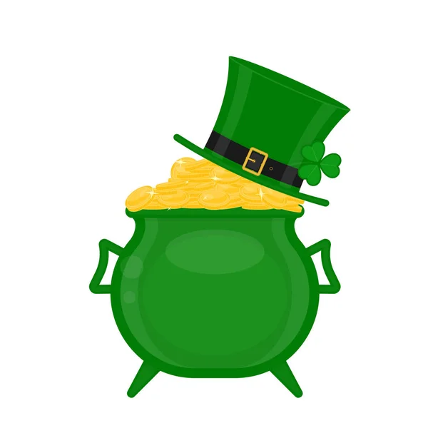 St Patricks kittel med guld och grön hatt — Stock vektor