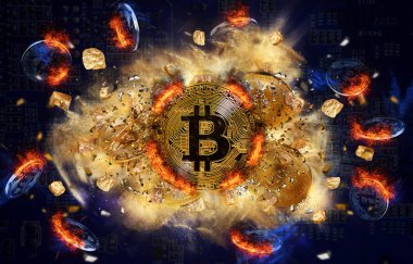 Yanan bitcoin para ve altın nuggets Höyük