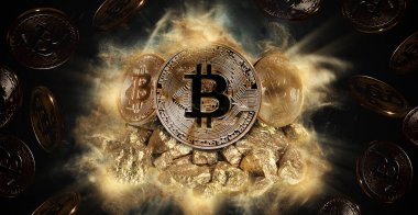 Bitcoin madeni para ve altın nuggets Höyük