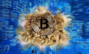 Bitcoin madeni para ve altın nuggets Höyük