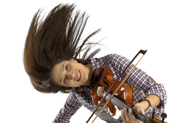 Woman playing violin on white background — Stock Photo, Image