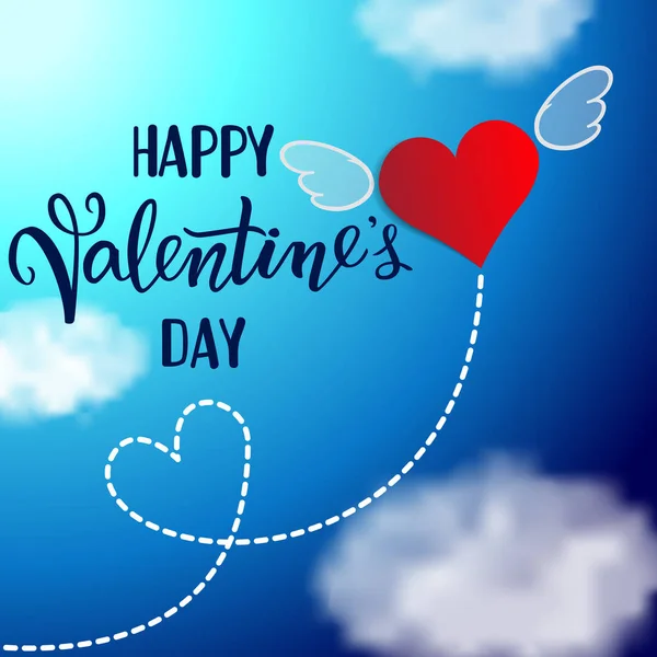 Original handwritten lettering Happy Valentine's Day and flying — 스톡 벡터