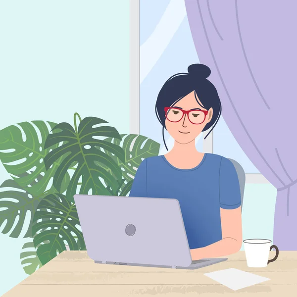 Cute female freelance worker Stock Illustration