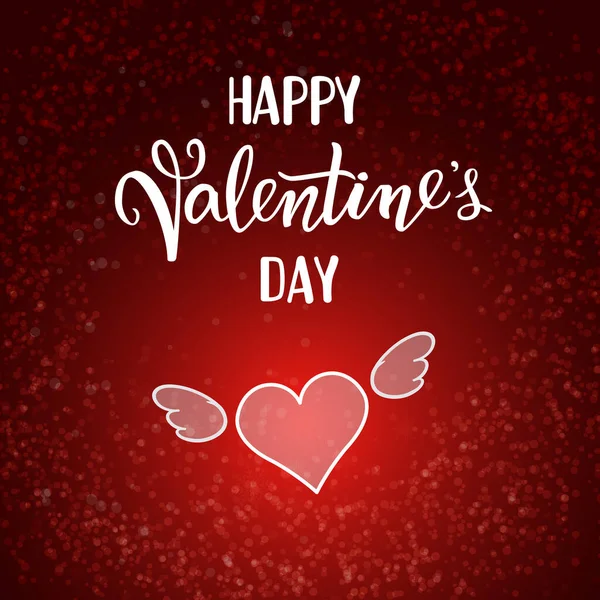 Originele Handgeschreven Belettering Happy Valentine Day Vliegend Gevleugeld Hart Een — Stockvector