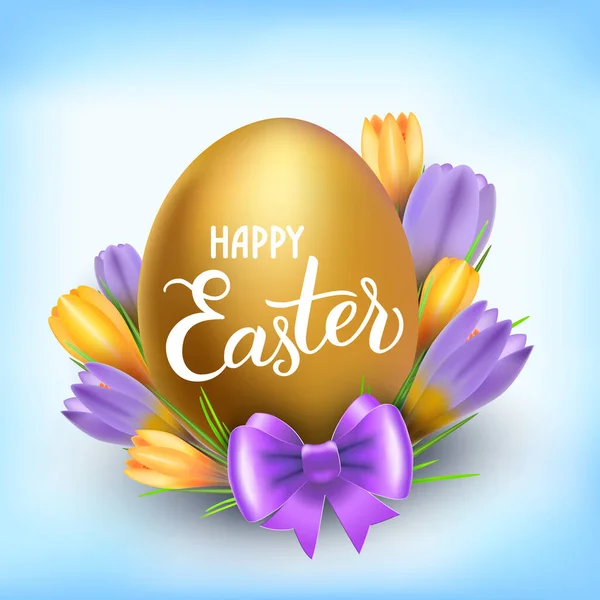 Paskalya Bayrağı Paskalya Yumurtası Çiçekler Orijinal Yazısıyla Mutlu Paskalyalar Logo — Stok Vektör