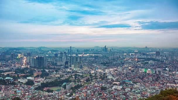 Seoul sunset skyline time lapse panorama — Stock Video