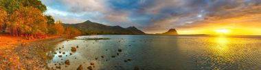 Amazing view of Le Morne Brabant at sunset. Mauritius. Panorama clipart