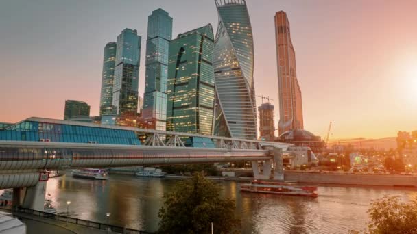 Москва-Сіті горизонт захід сонця Уповільнена зйомка — стокове відео