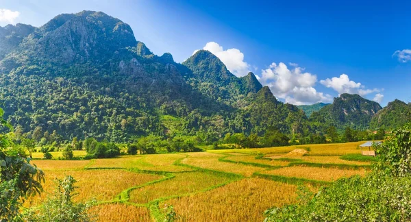 Bela paisagem rural. Vang Vieng, Laos. Panorama — Fotografia de Stock