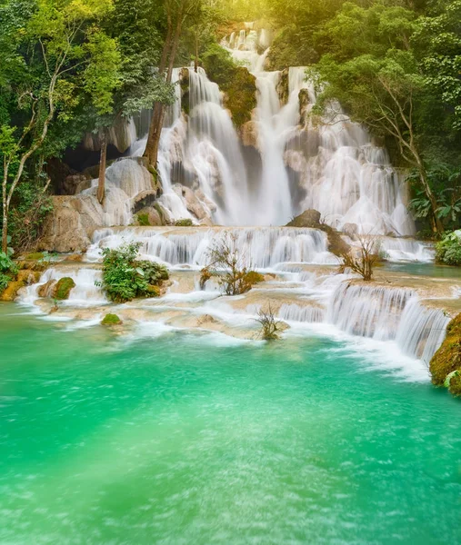 Cachoeiras Tat Kuang Si. Bela paisagem. Laos. . — Fotografia de Stock