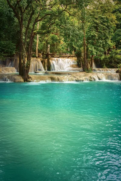 Tat Sae vízesések. Gyönyörű táj. Laosz. — Stock Fotó