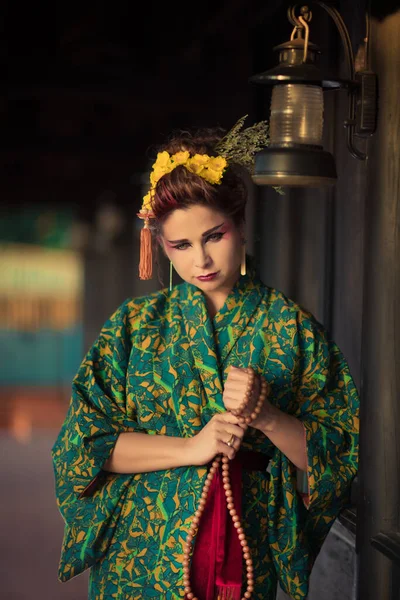 Fine Art Portrait Beautiful Woman Japanese Geisha Style Wearing Kimono — 图库照片