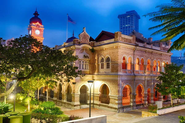 Νυχτερινή Θέα Από Πεζογέφυρα Του Sultan Abdul Samad Building Στην — Φωτογραφία Αρχείου