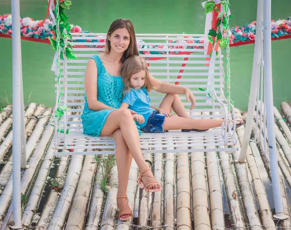 Outdoor Portrait Beautiful Happy Family Mother Daughter Together — Stock Photo, Image