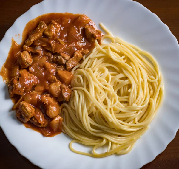 Spaghetti Pork Tomato Sauce Tasty Food — Stock Photo, Image
