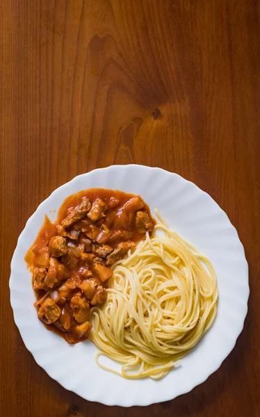 Spaghettis Porc Sauce Tomate Nourriture Savoureuse — Photo