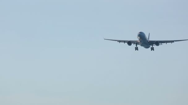 Widebody airplane approaching over ocean — Stock Video