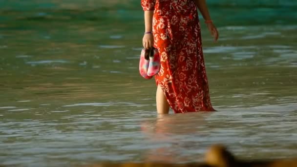 Žena procházka po pláži — Stock video