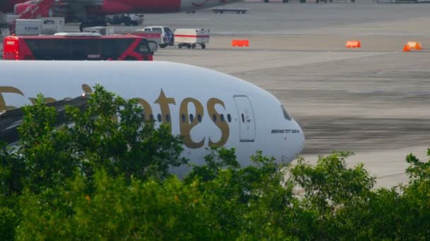 Avión de cuerpo ancho rodando en el delantal — Vídeos de Stock