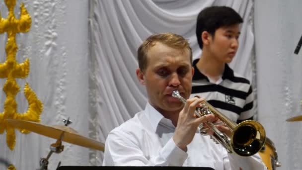 Músico tocando trompete, close-up — Vídeo de Stock