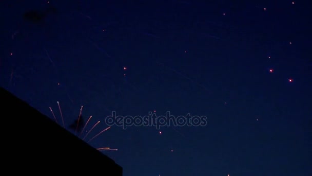 Fuegos artificiales parpadeando por la noche — Vídeo de stock