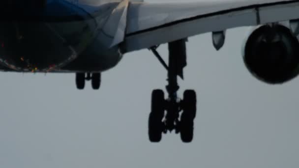 Avión aterrizando temprano en la mañana — Vídeo de stock