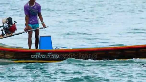 Longtail boat in ocean — Stock Video