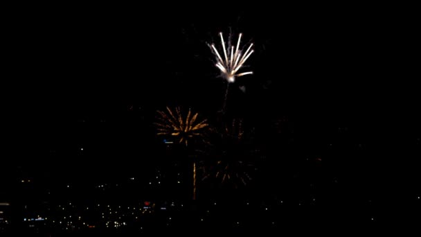 Fuochi d'artificio lampeggianti la sera — Video Stock