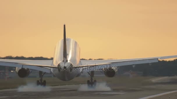 Αεροπλάνο προσγειώνεται νωρίς το πρωί — Αρχείο Βίντεο