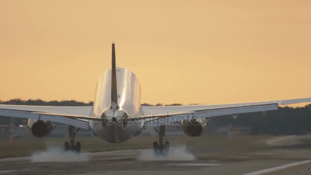 Avião aterrissando no início da manhã — Vídeo de Stock