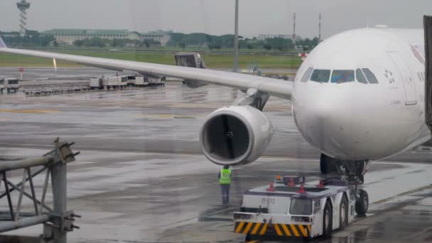 Samolot pasażerski na usługi w Suvarnabhumi airport — Wideo stockowe