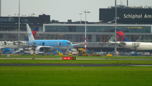 Pesawat KLM Boeing 777 penarik — Stok Video
