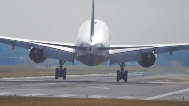 Großraumflugzeug landet am Morgen — Stockvideo